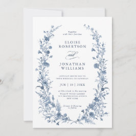 Convites Classic Victorian Blue French Garden Chic Wedding 