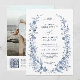 Convites Classic Victorian Blue French QR Code Wedding