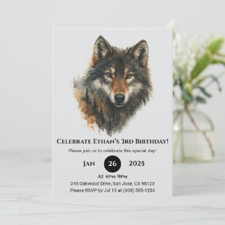 Convites Classic Watercolor Wolf Birthday
