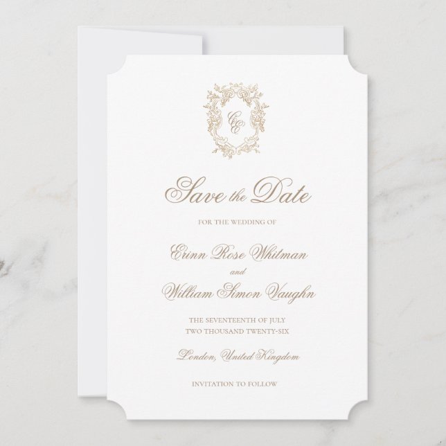 Convites Classic Wedding Crest Save The Date Invitation (Frente)