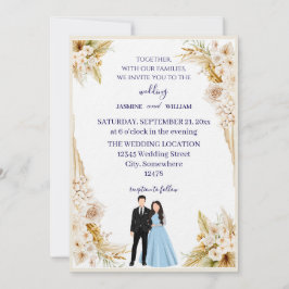 Convites Classic wedding invitation in beige and gold