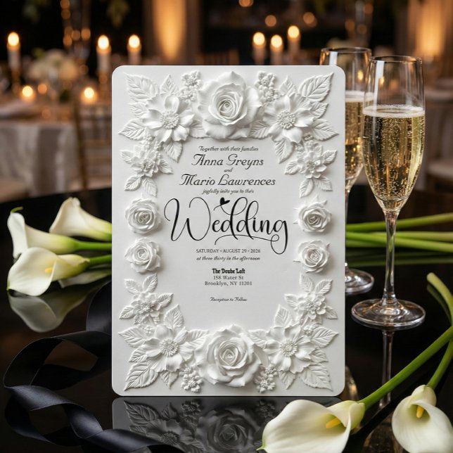 Convites Classic White Bas Relief Faux Embossed Floral  (Criador carregado)