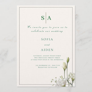 Convites classic white floral and border wedding invitation