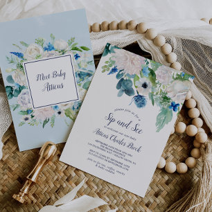 Convites Classic White Flowers Sip and See