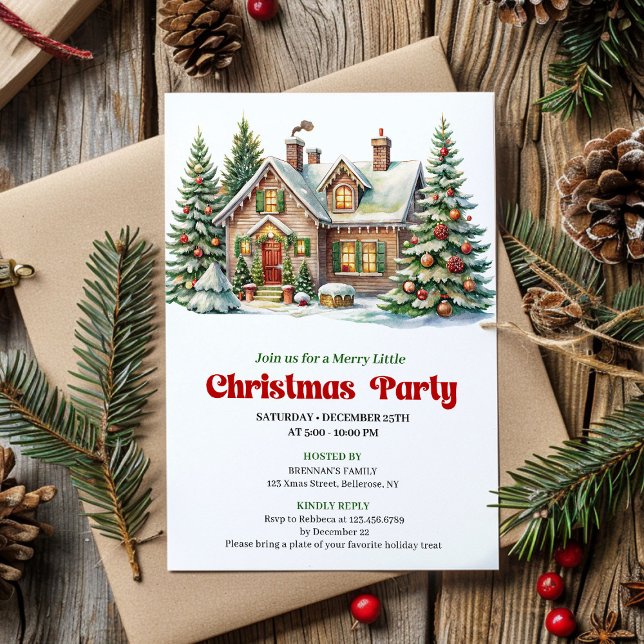 Convites Classic Winter Scene Watercolor Christmas Invite (Classic Winter Scene Watercolor Christmas Invite)