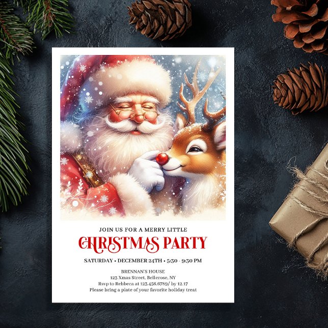 Convites Clássica Celebração de Natal de Rudolph com Papai  (Classic Santa Rudolph Christmas Eve Celebration Invitation

)