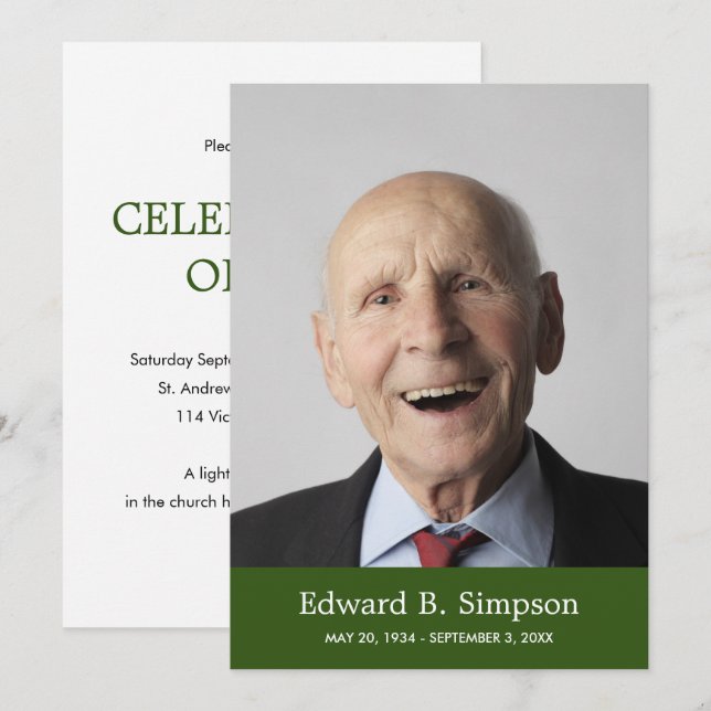 Convites Clássica Celebração Verde Da Vida Com Foto (Frente/Verso)