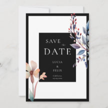 Clássica Cor da Água Preta Floral Salvar a Data