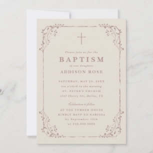 Convites Clássica Densidade Neutral Floral Baptismo