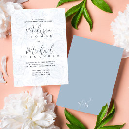 Convites Clássica Elegante Caligrafia Floral Dusty Azul