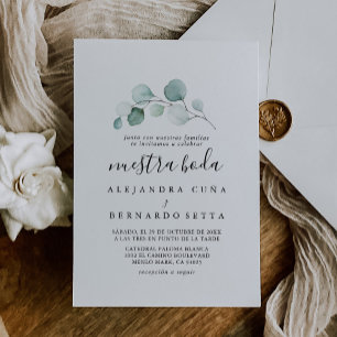 Convites Clássica Eucalyptus Calliografia Verde Nuestra Bod