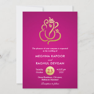 Convites Clássica Faux Gold Foil Ganesha/Casamento Rosa Ind