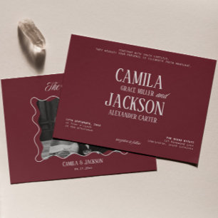 Convites Clássica Foto de Casamento Burgundy Old Money