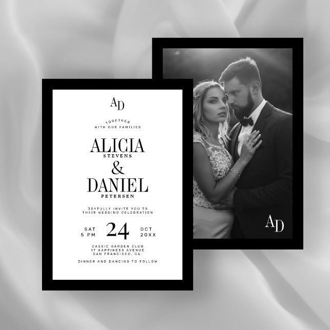 Convites Clássica foto de casamento preto e branco de dinhe (Criador carregado)