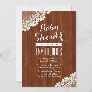 Convites Clássica Lace Corner Wood Baby Shower Invitations