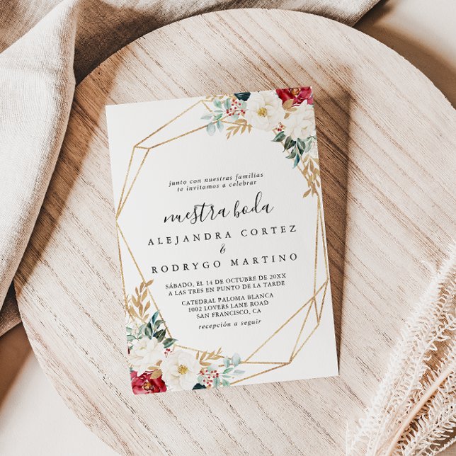 Convites Clássica Nuestra Floral Branca Dourada Burgundy Bo (Criador carregado)