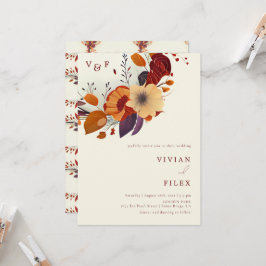 Convites Clássica Queda Wildflower Nome inicial Casamento