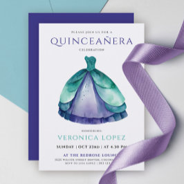 Convites Clássica Roxo Verde Quinceañera Princesa Vestida