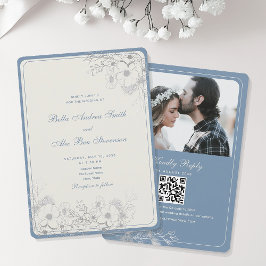 Convites Clássicas Fotos de Casamento em Azul Desbotado