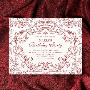 Convites Clássico aniversário floral vermelho vintage