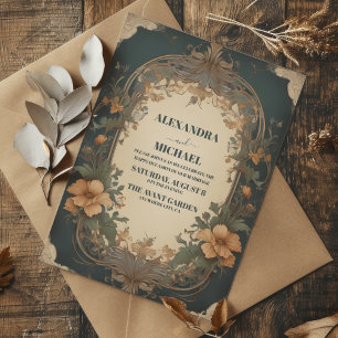 Convites Clássico Antigo Vintage Arte Nova Floral Casamento