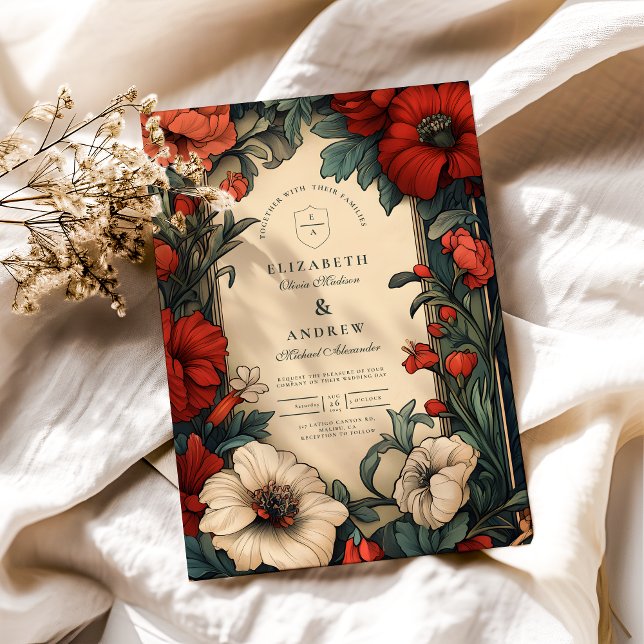 Convites Clássico Art Nouveau Floral Casamento (Criador carregado)