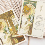 Convites Clássico Art Nouveau Wedding Menu Card Vintage<br><div class="desc">Adicione um toque de elegância clássica ao seu casamento com este cartão de cardápio inspirado no Art Nouveau, com uma mulher sofisticada num cenário quente e vintage. Esse design capta a essência da beleza eterno com detalhes intrincados, desde padrões mosaicos e sotaques de ouro mole até os ricos verdes e...</div>
