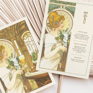 Convites Clássico Art Nouveau Wedding Menu Card Vintage