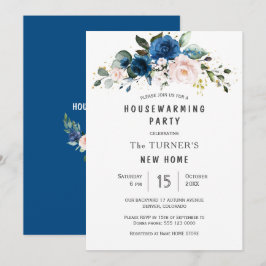 Convites Clássico Azul Blush Blue Floral Party
