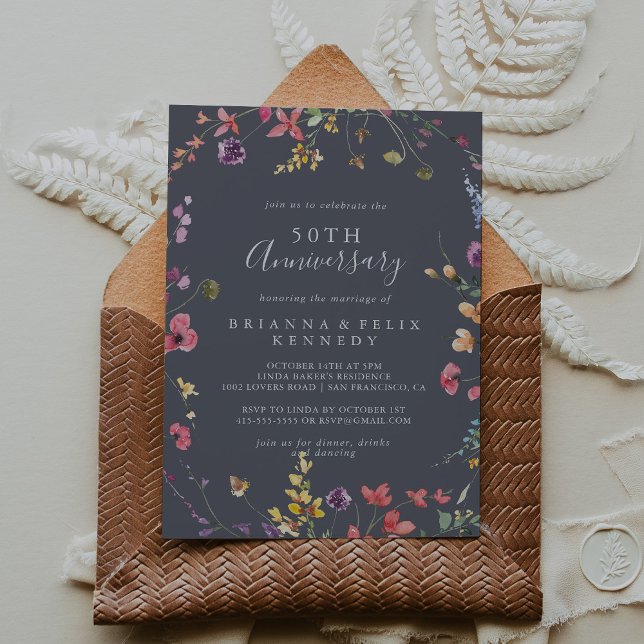 Convites Clássico Azul Selvagem 50º Aniversário de Casament (Criador carregado)