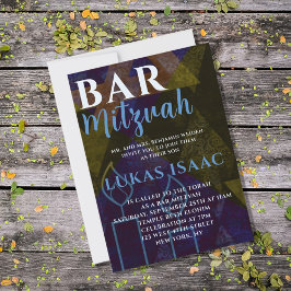Convites Clássico Bar Azul Moderno Mitzvah Tipo Negrito