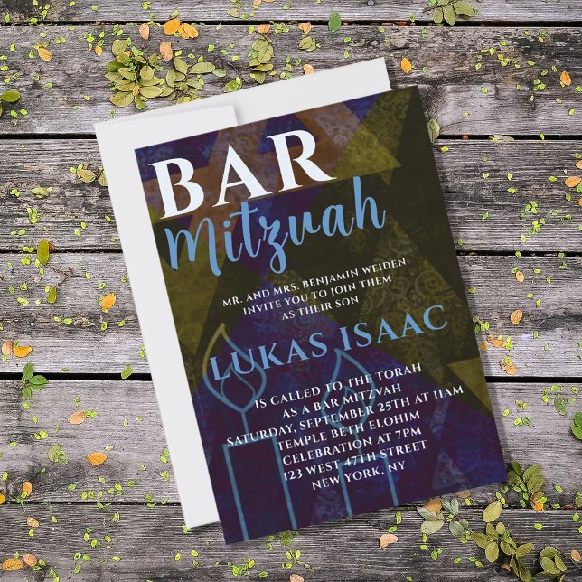 Convites Clássico Bar Azul Moderno Mitzvah Tipo Negrito (Criador carregado)