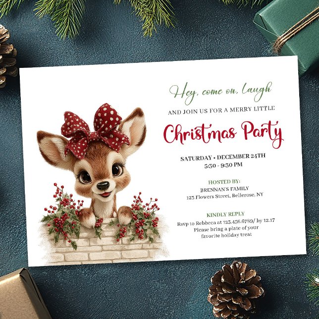 Convites Clássico Bebê Veado Fofo Espiando Aquarela Natal (Classic Cute Baby Deer Peeking Watercolor Christmas Invitation

)