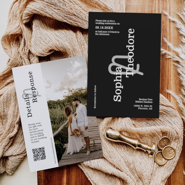 Convites Clássico Black Modern Minimamente Casado Foto do C (Criador carregado)