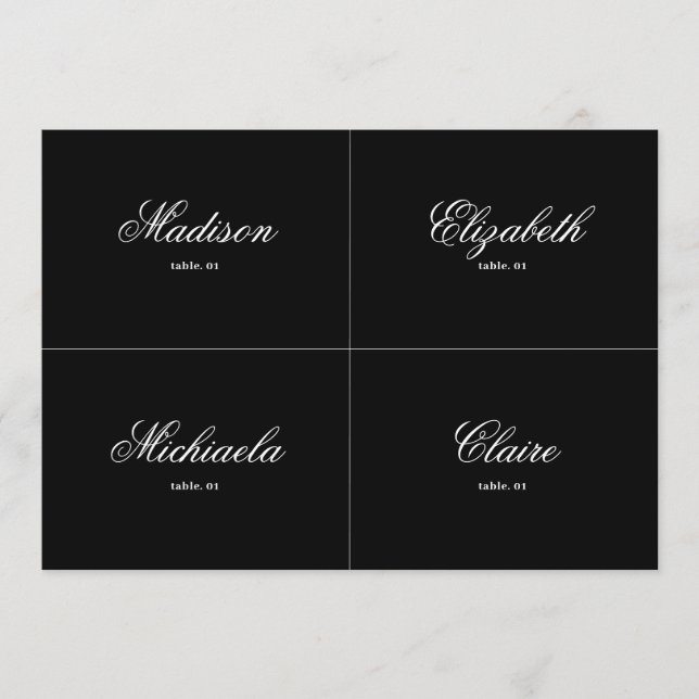 Convites Clássico Black Weding Place Card DIY (Frente)