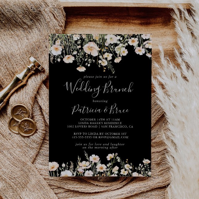 Convites Clássico Boho Blush Wildflower Black Wedch Brunch (Criador carregado)