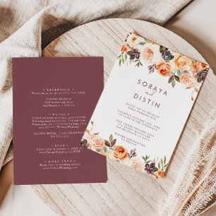 Convites Clássico Boho Floral para Trás e Casamento Frente