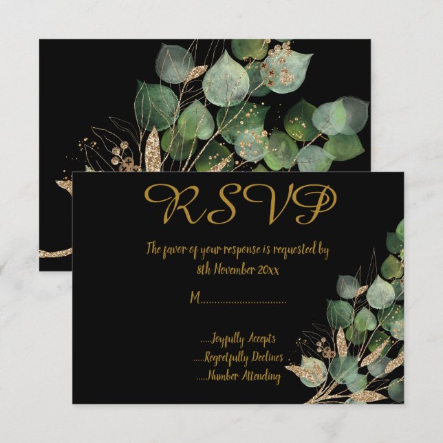 CONVITES CLÁSSICO BOTÂNICO PRETO PARA TODAS AS OCASIÕES RSV (Frente/Verso)