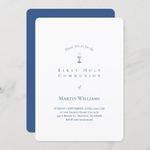 Convites Clássico branco e azul Primeiro Comunhão