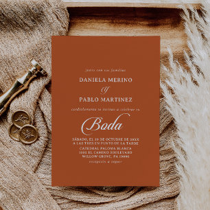 Convites Clássico Branco e Terracota Boda Casamento Espanho