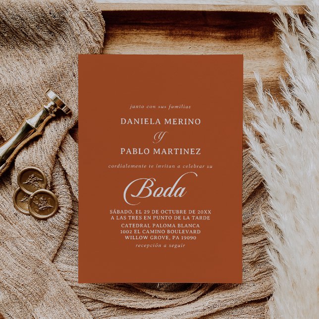 Convites Clássico Branco e Terracota Boda Casamento Espanho (Criador carregado)