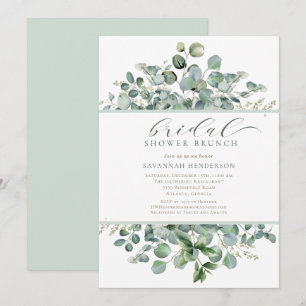 Convites Clássico Brunch de Chá de Noiva Floral em Verde Sa
