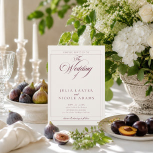 Convites Clássico Burgundy Marfim Caligrafia Foto Casamento