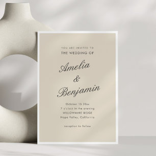 Convites Clássico Casal de Nomes em Script Bege Casamento