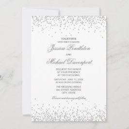 Convites Clássico Casamento Branco Prata Brilho