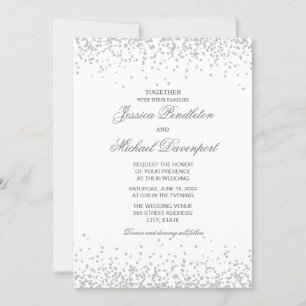 Convites Clássico Casamento Branco Prata Brilho