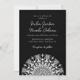 Convites Clássico Casamento de Mandala Abstrata à Meia-Noit