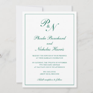 Convites Clássico Casamento Elegante Verde Esmeralda
