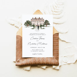 Convites Clássico Casamento em Mansão Inglesa em Aquarela