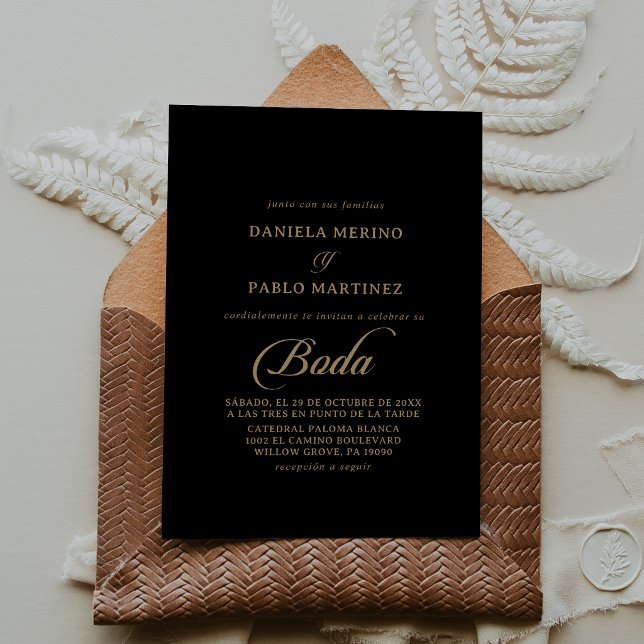 Convites Clássico Casamento Espanhol Preto e Dourado Boda (Criador carregado)
